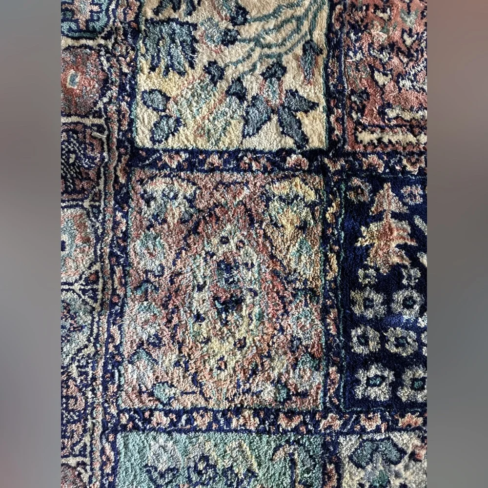 Vintage Patchwork Floral Area Rug - Blue, Teal & Pink 19”x30”